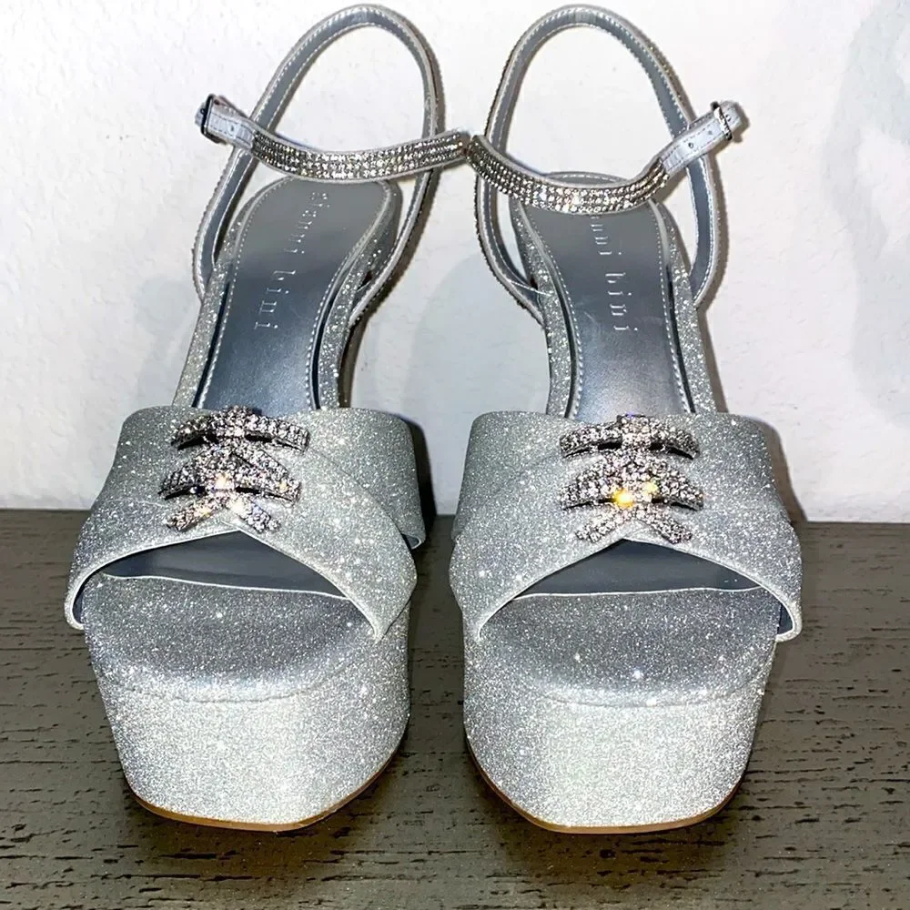 Gianni Bini Glitter Rhinestone Bow Platform Sandals - Picture 2 of 10